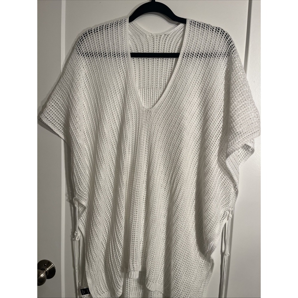SHEIN Open Knit Mesh Swimsuit Cover-Up White One Size Beach Boho Tassel